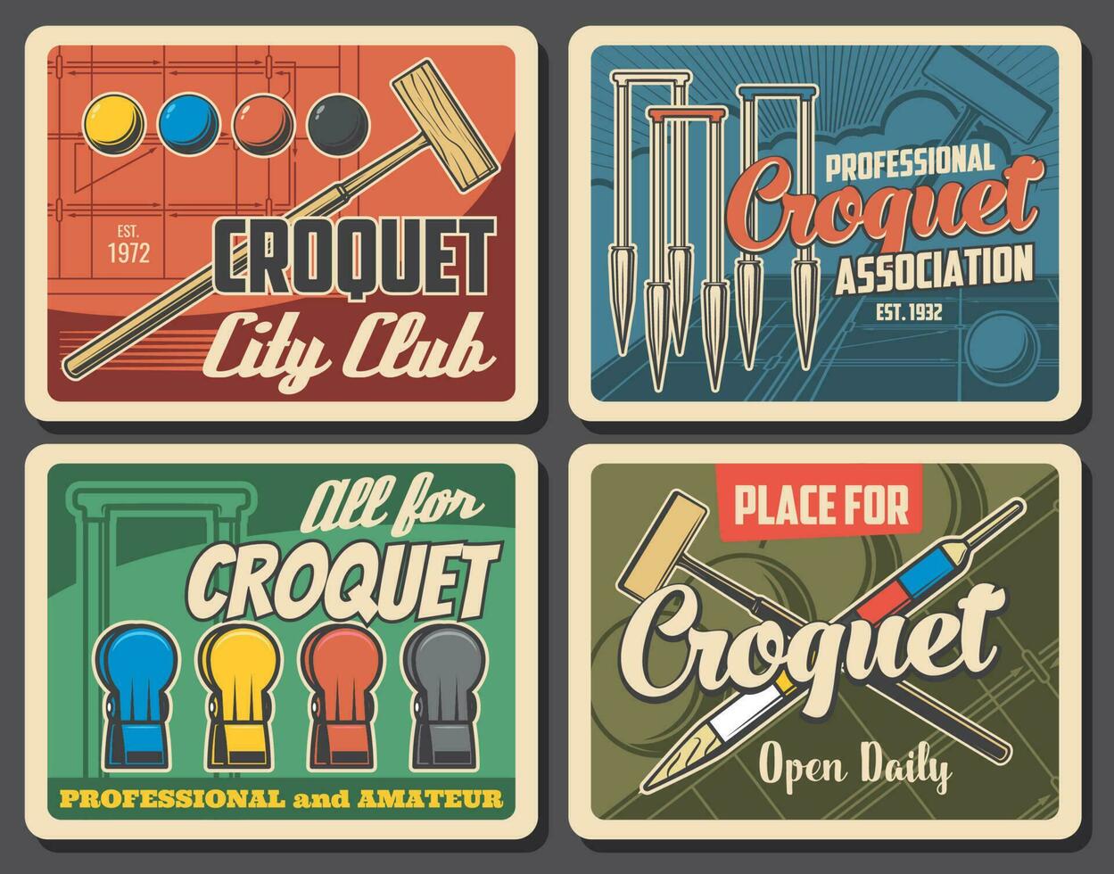 croquet spel sport club vector retro posters
