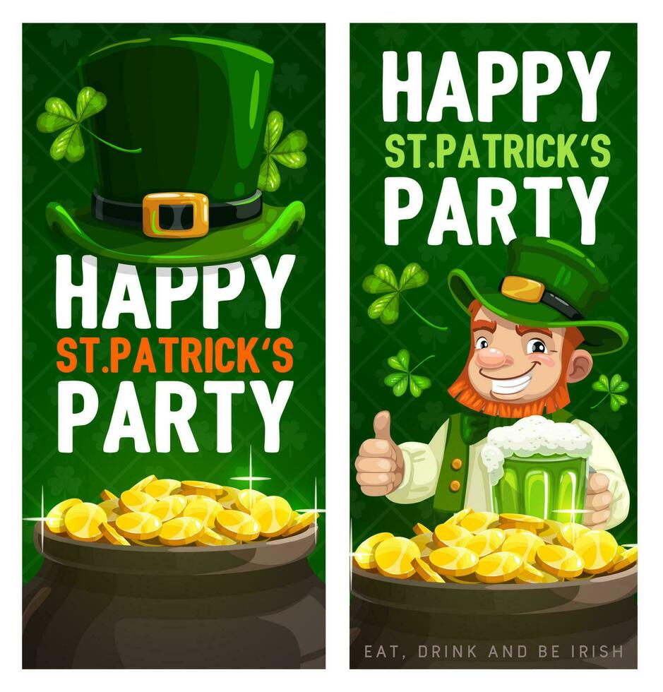st. Patrick dag tekenfilm banners met elf van Ierse folklore vector
