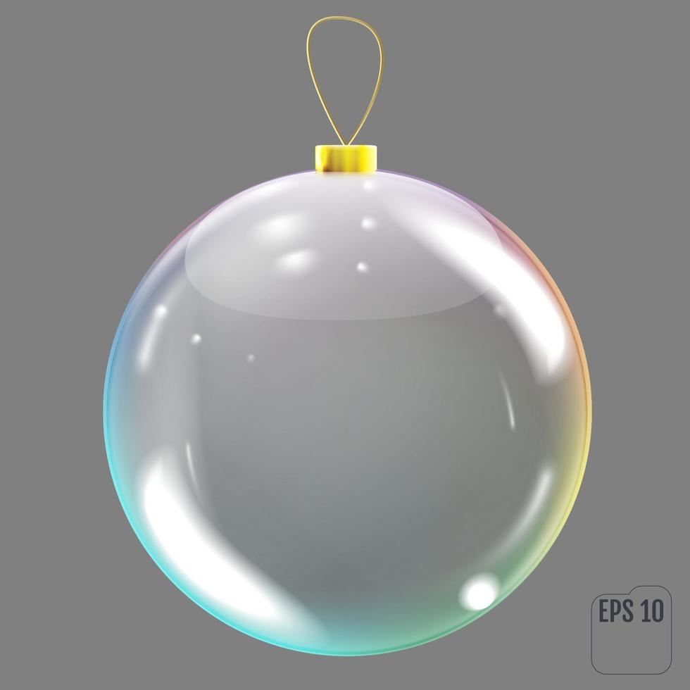 realistische glazen kerstbal met gekleurde reflecties vector