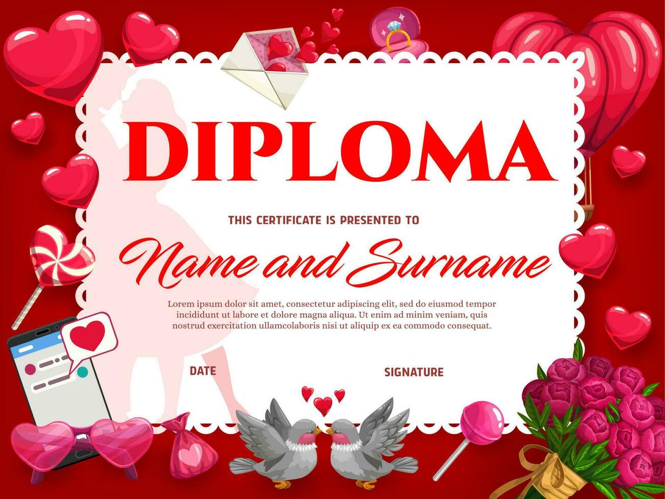 bruiloft viering of valentijnsdag dag diploma vector