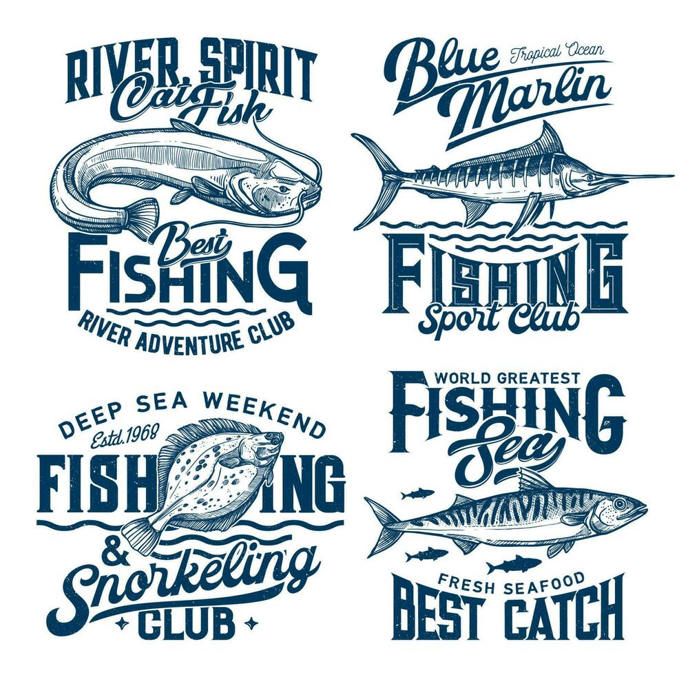 visvangst en snorkelen club marinier t-shirt prints vector