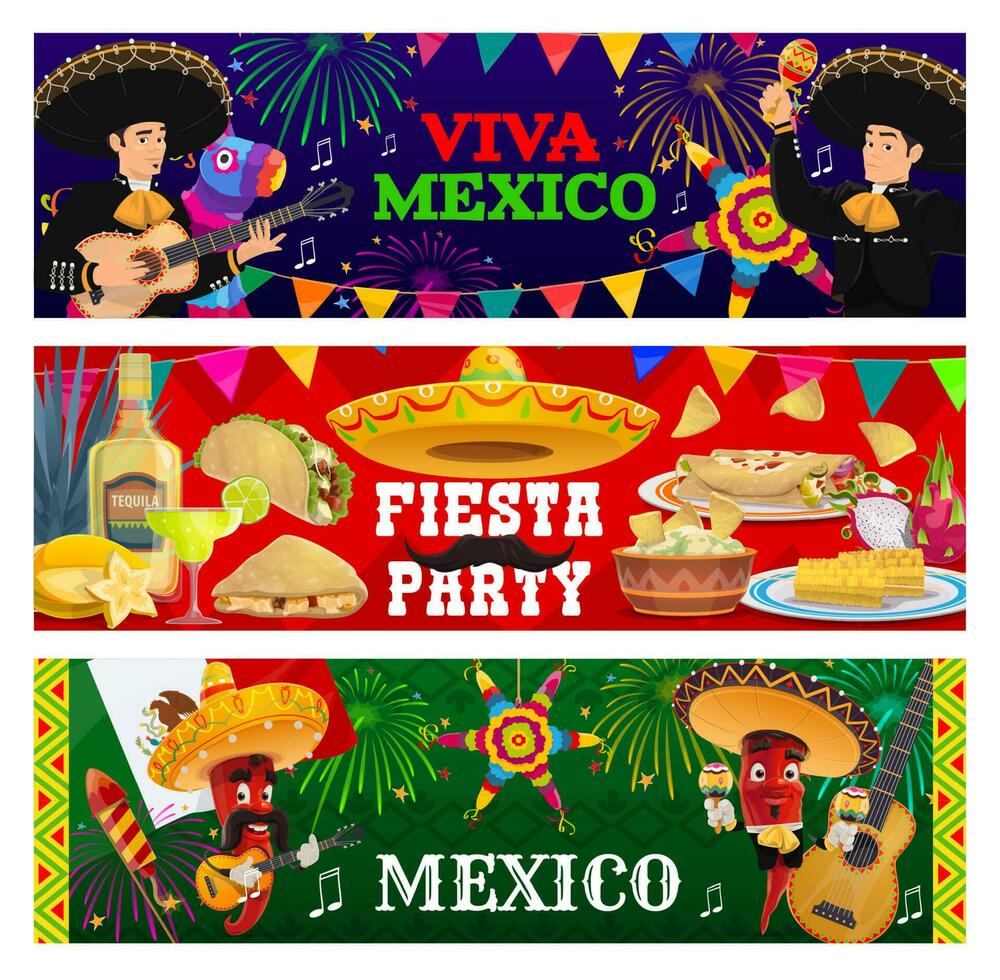 viva Mexico, feest partij vector banners set.