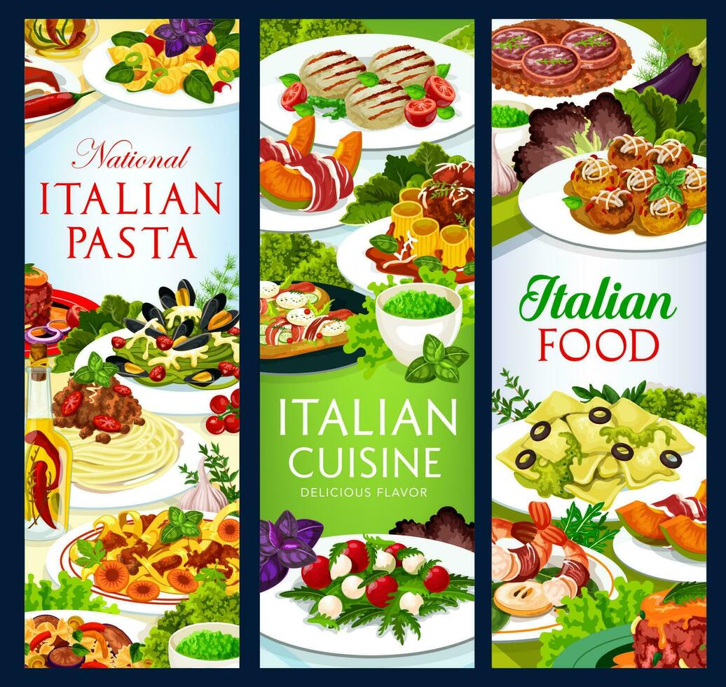 Italiaans keuken vector voedsel, tekenfilm banners reeks