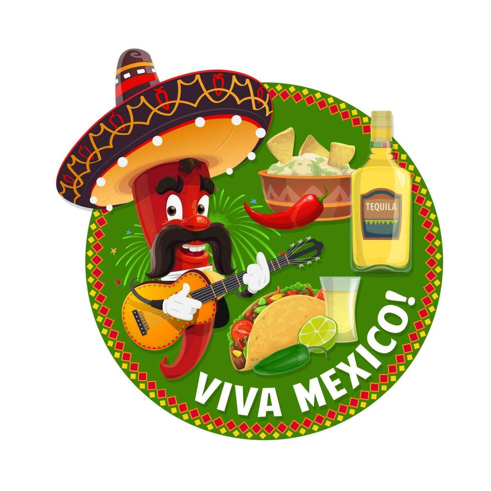 viva Mexico chili peper met Mexicaans sombrero vector