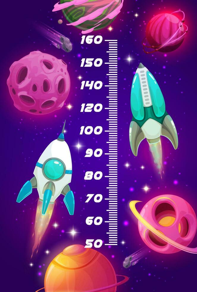 heelal kinderen hoogte grafiek, ruimte raketten, planeten vector