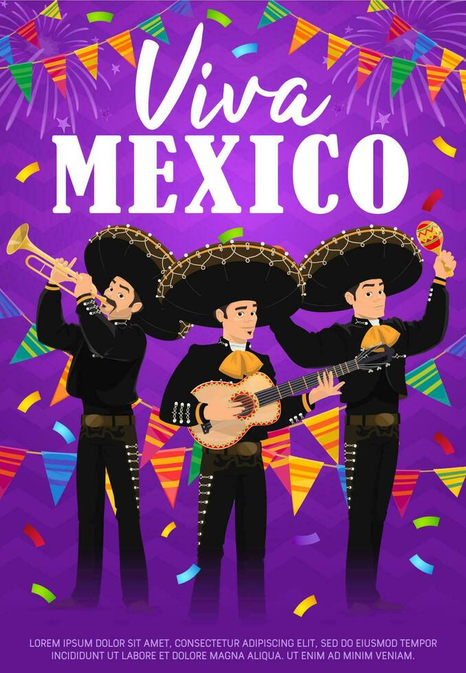 viva Mexico vector poster met mariachi band.