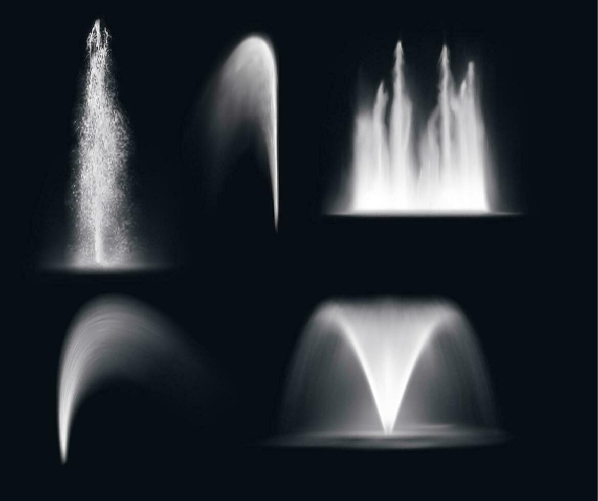 fontein water, realistisch stralen en verstuiven spatten vector