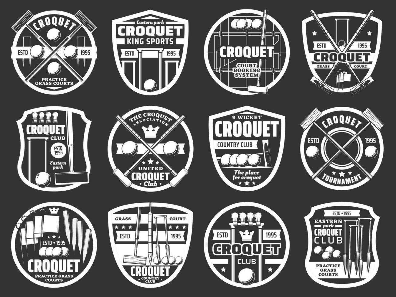 croquet sport club monochroom vector pictogrammen reeks