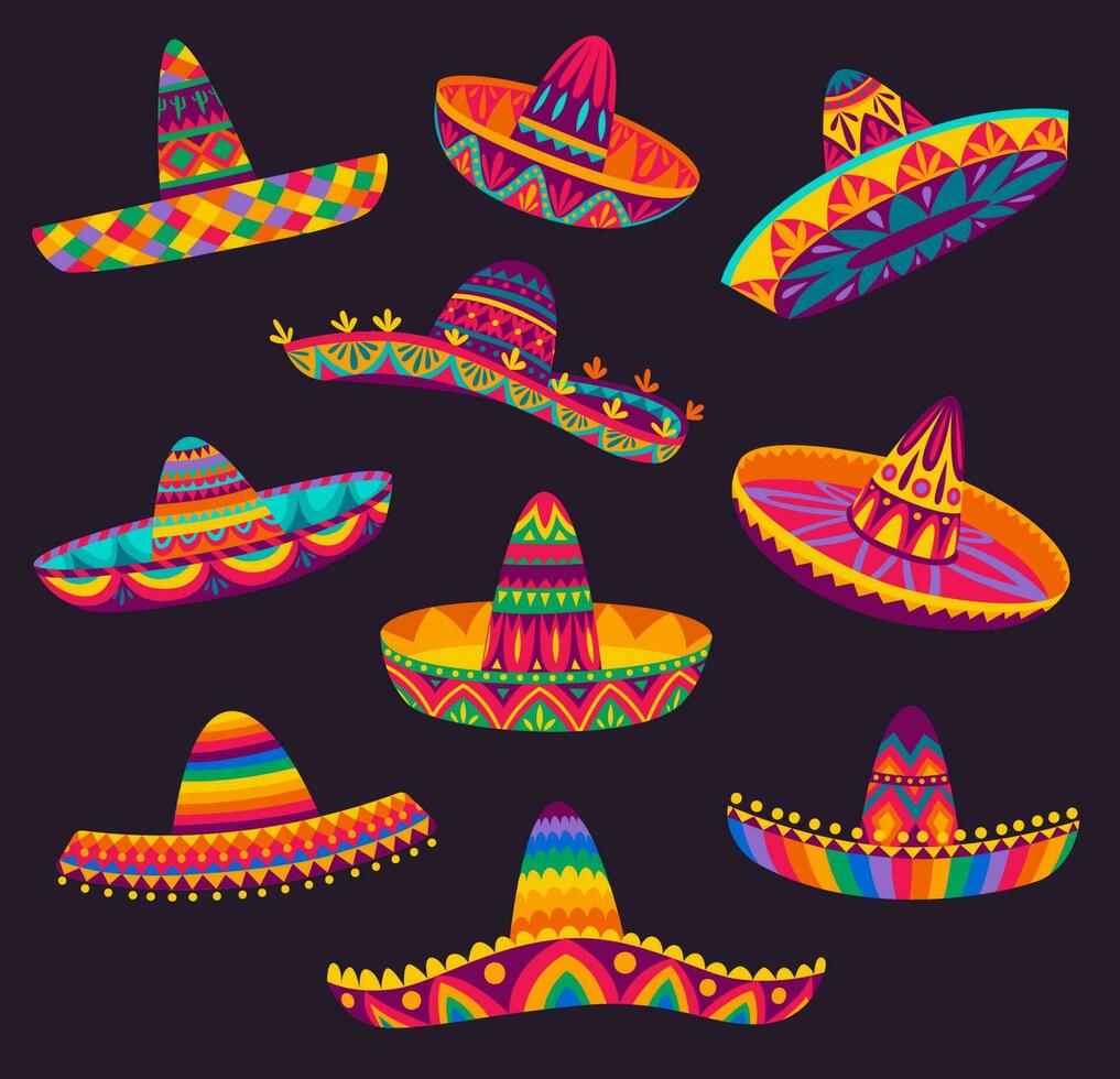 tekenfilm Mexicaans sombrero hoeden van mariachi musicus vector