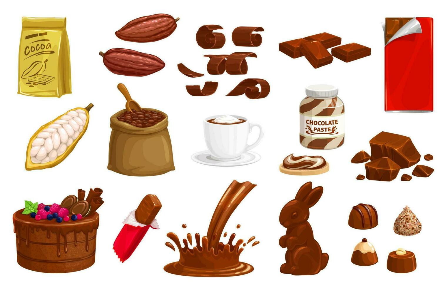 chocola en cacao vector pictogrammen Choco productie