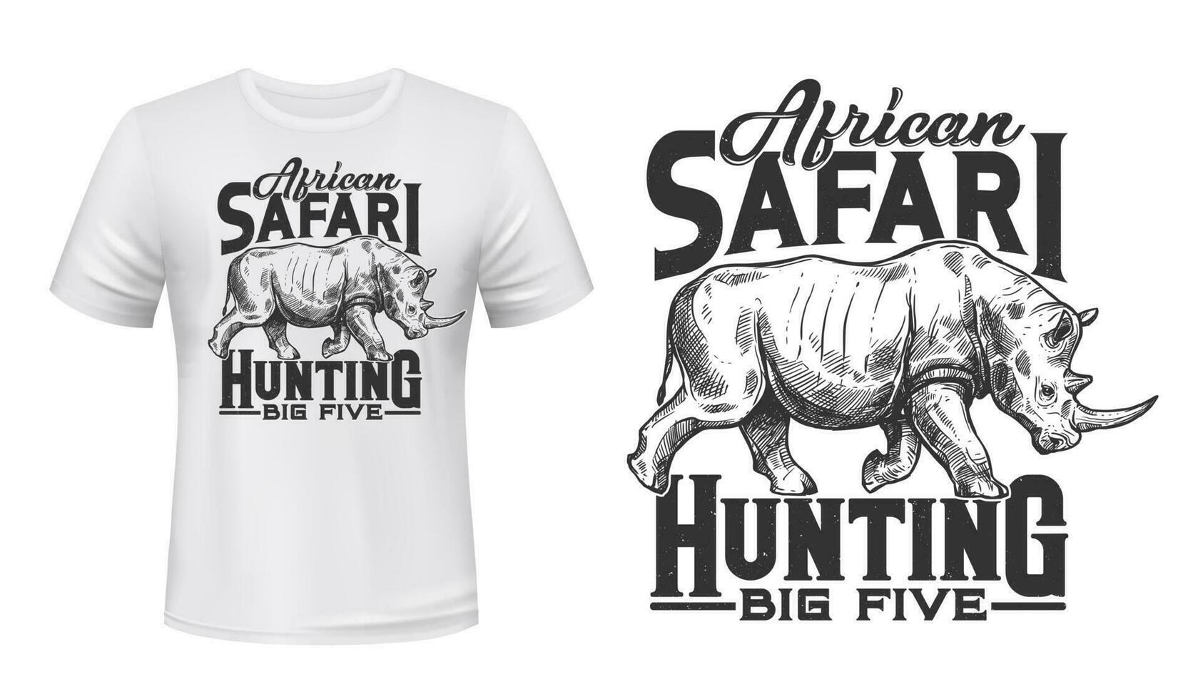 safari jacht- t-shirt vector afdrukken met neushoorn