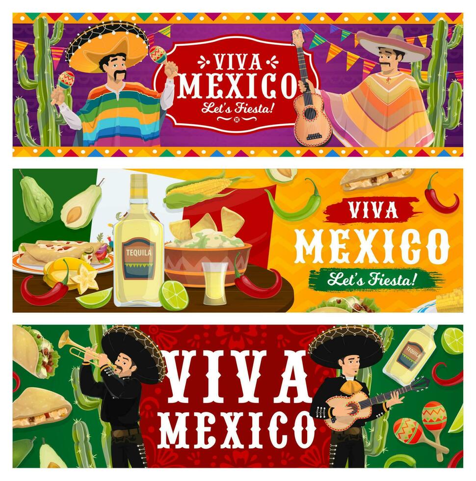 viva Mexico, feest partij vector banners set.