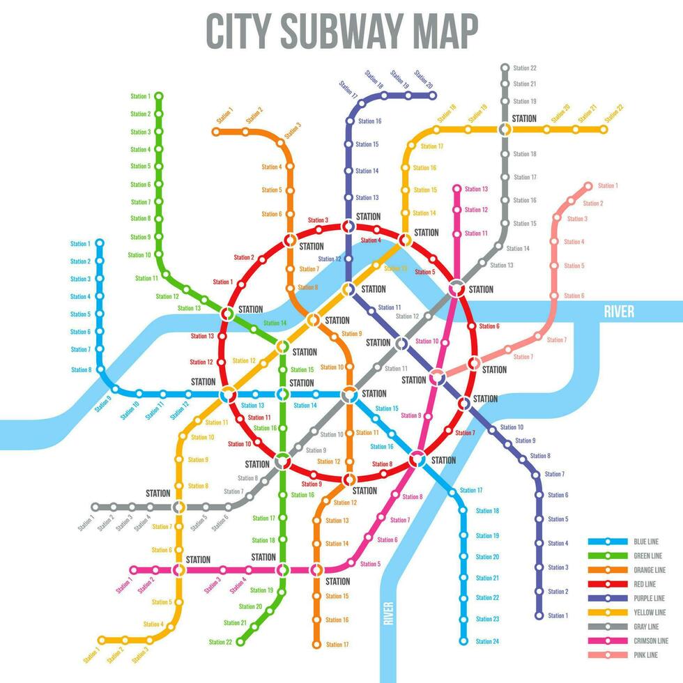 metro, metro of ondergronds kaart met stations vector