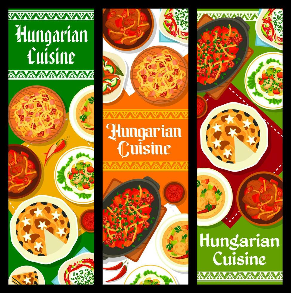 Hongaars keuken vlees en groente maaltijden banners vector
