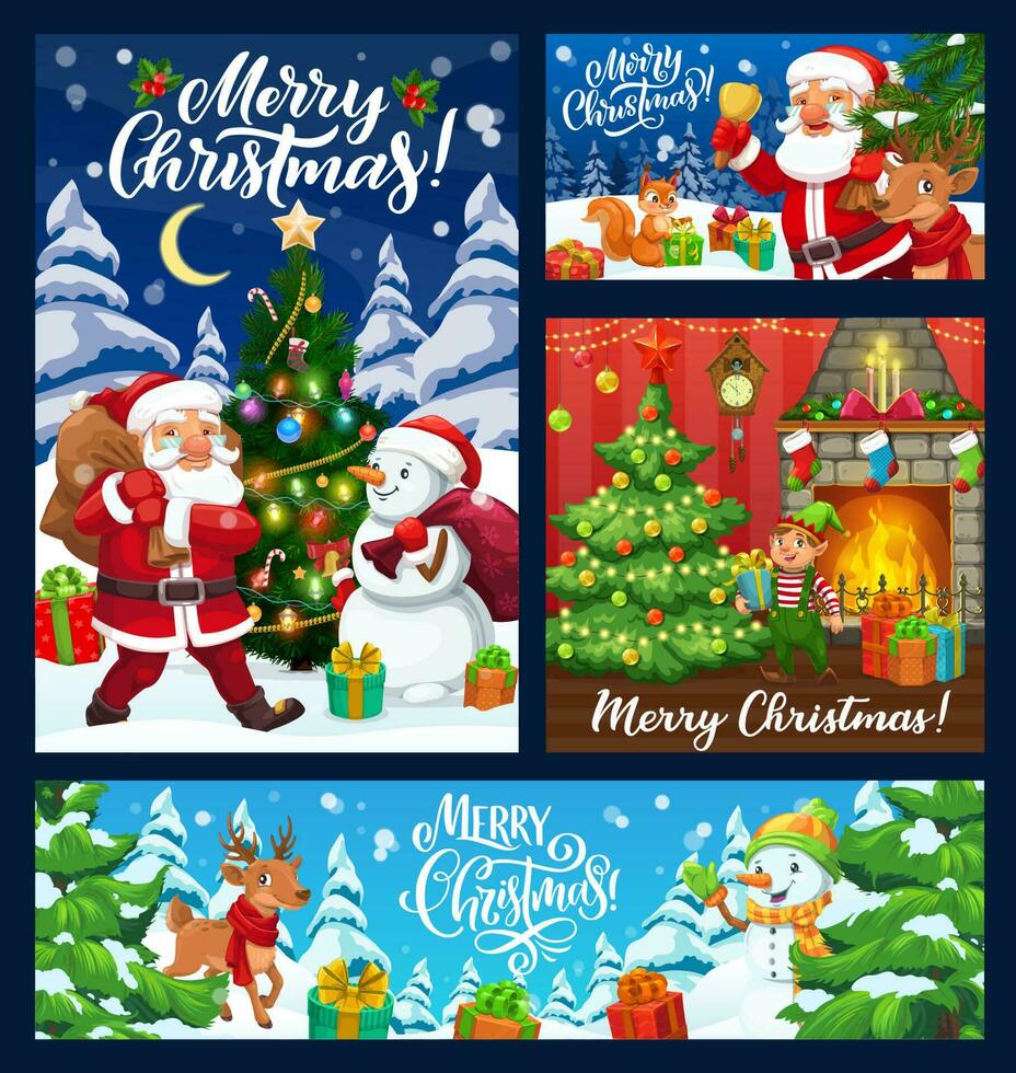 de kerstman, sneeuwman en Kerstmis geschenken. Kerstmis banners vector