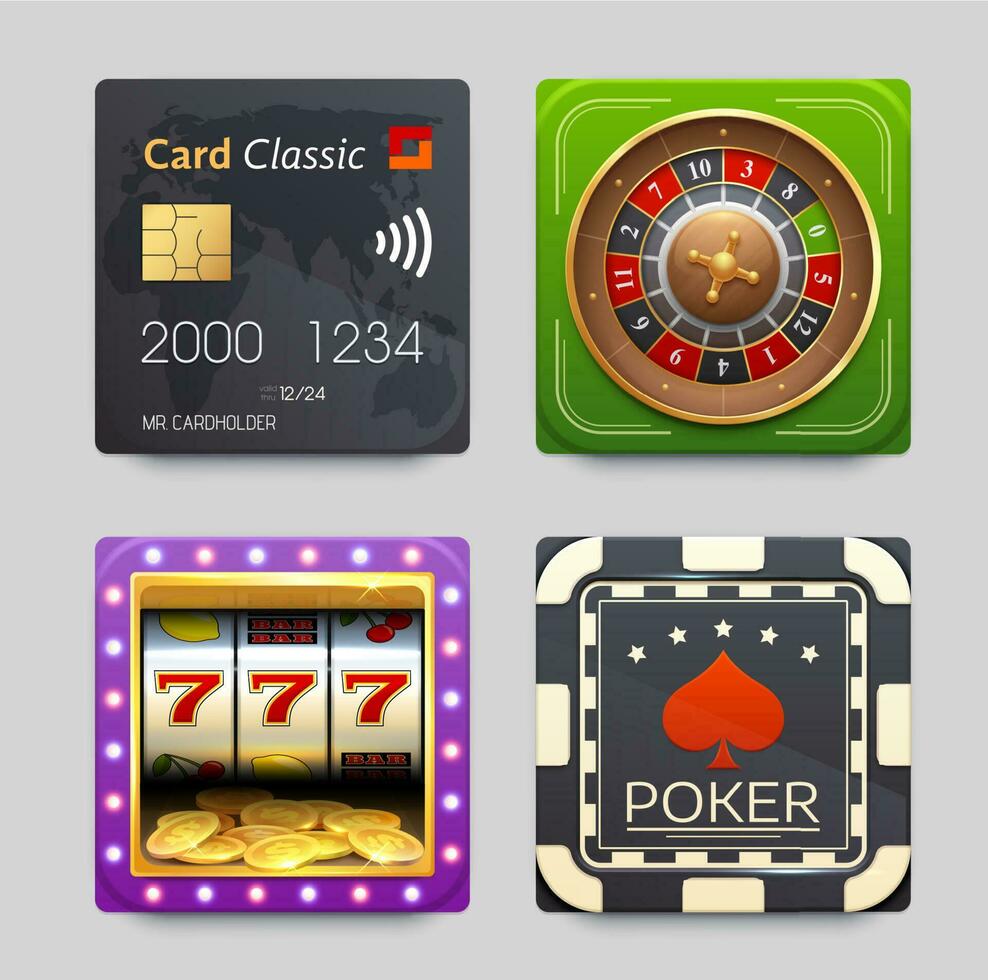 online betaling, poker fortuin wiel, casino pictogrammen vector