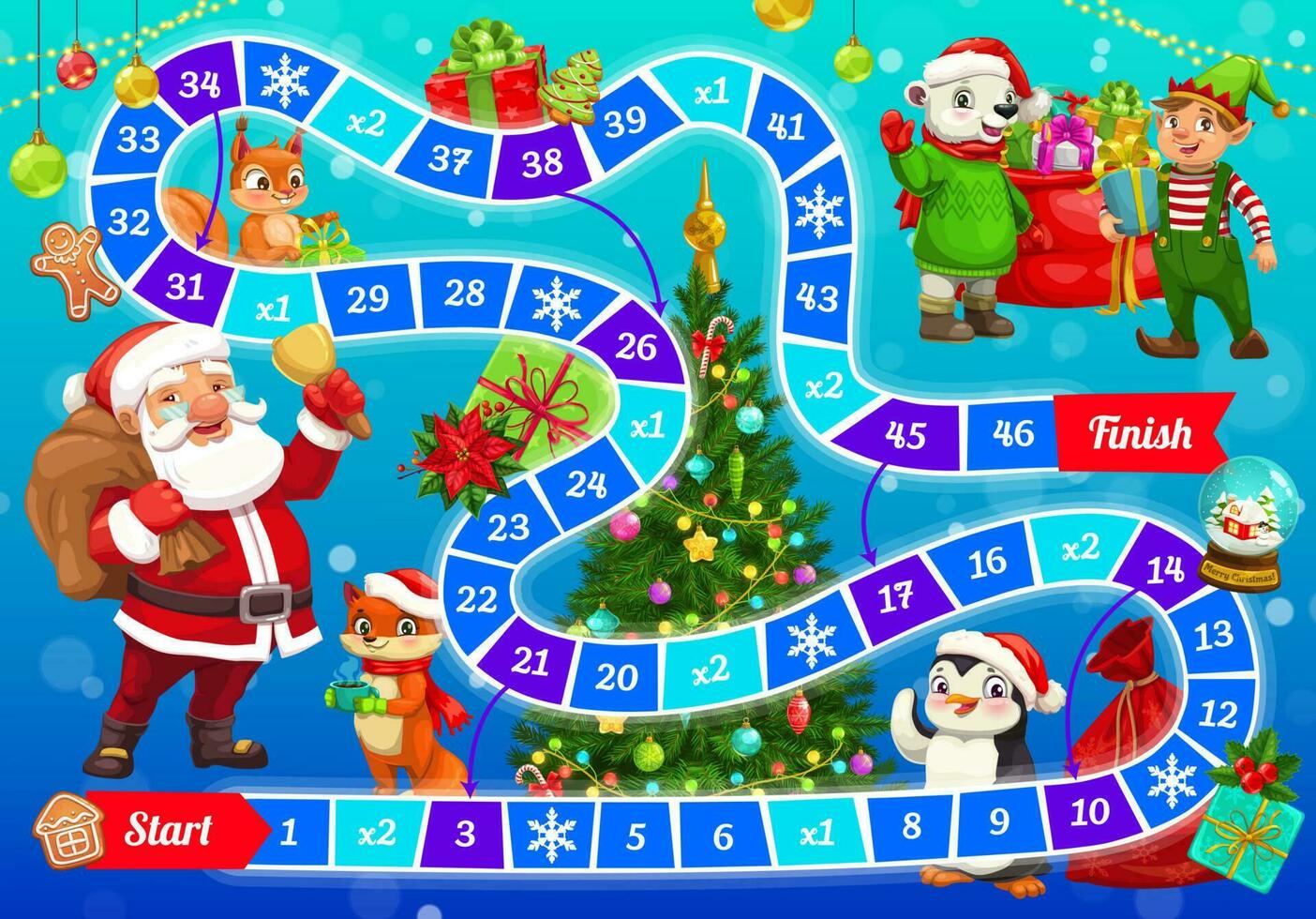 kind Kerstmis bordspel met de kerstman en dieren vector