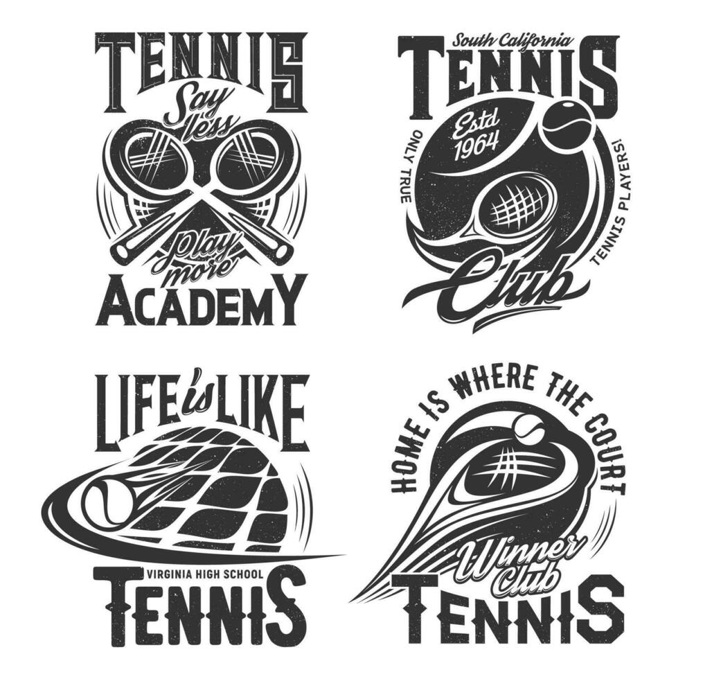 tennis school, racket sport club t-shirt afdrukken vector