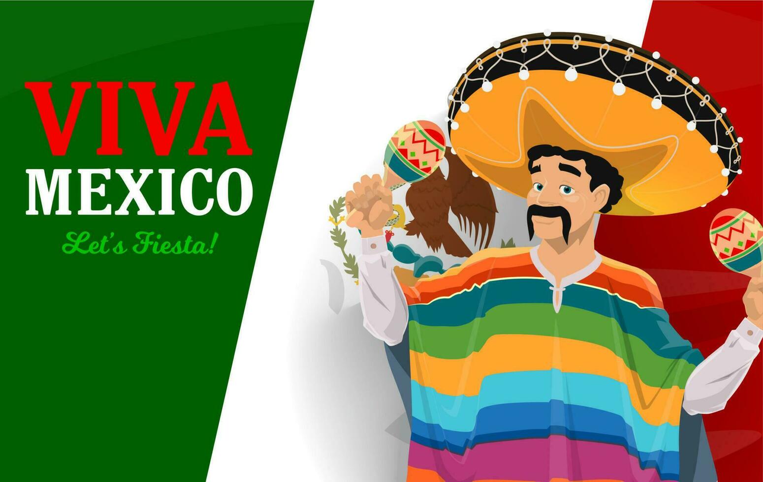 Mexicaans musicus met sombrero, maracas en vlag vector