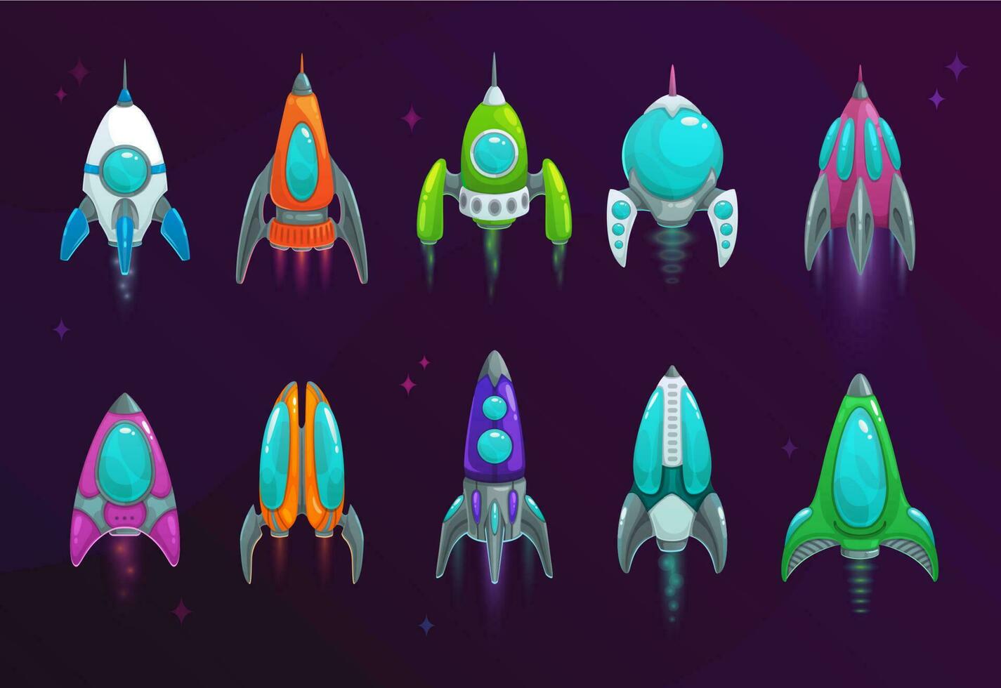 tekenfilm ruimte raketten vector ruimte schepen pictogrammen