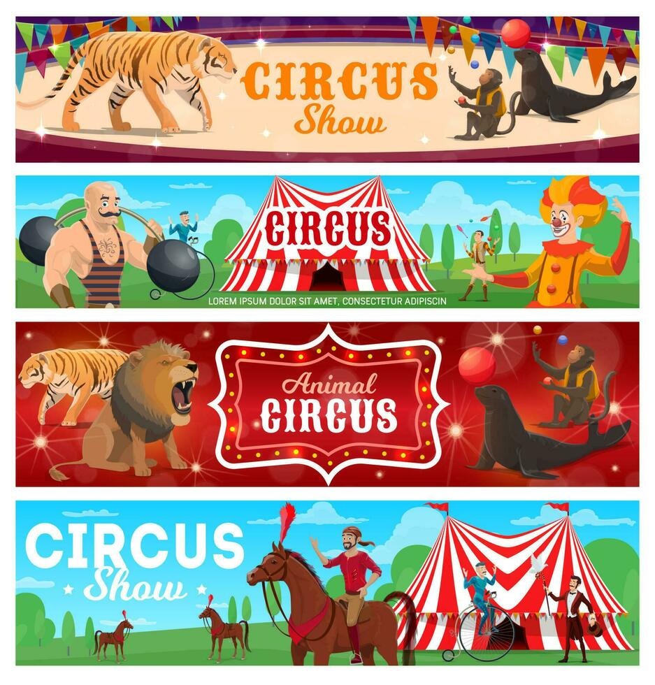 circus tonen artiesten vector banners uitvoeren tonen