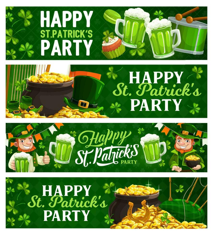 st. patricks dag tekenfilm banners met elf van Ierse folklore vector