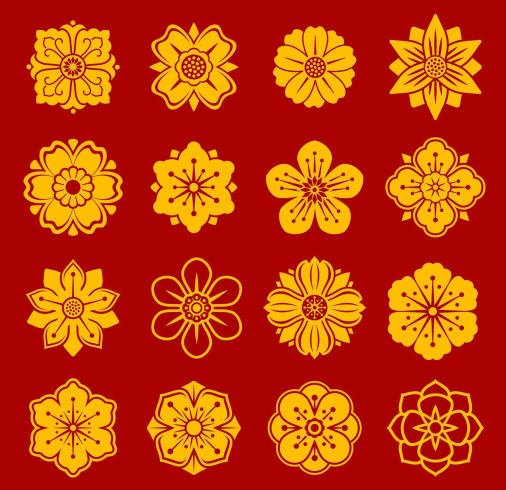Aziatisch bloemen Chinese, Japans en Koreaans patronen vector