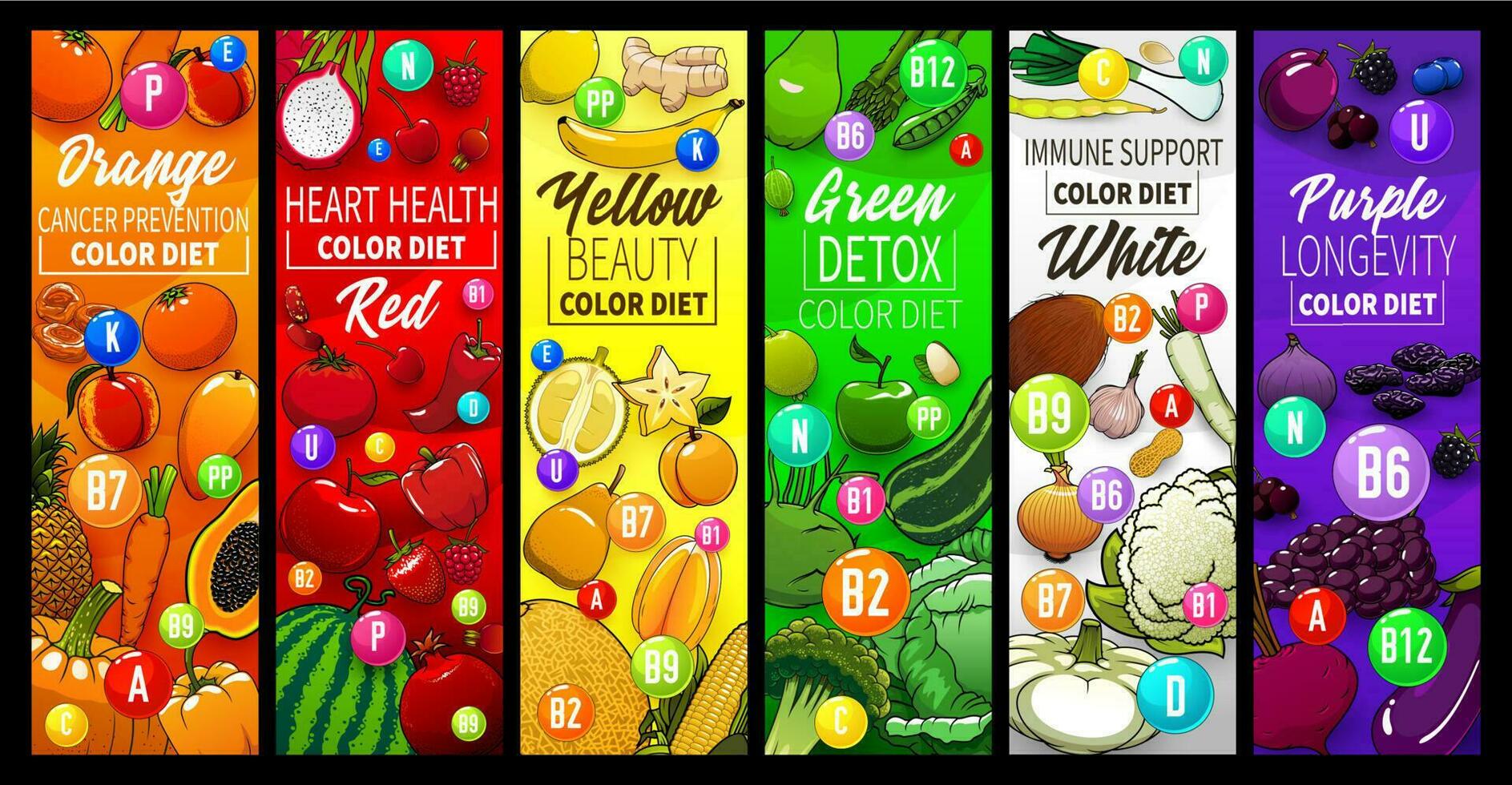 kleur eetpatroon met fruit, groenten en noten banier vector