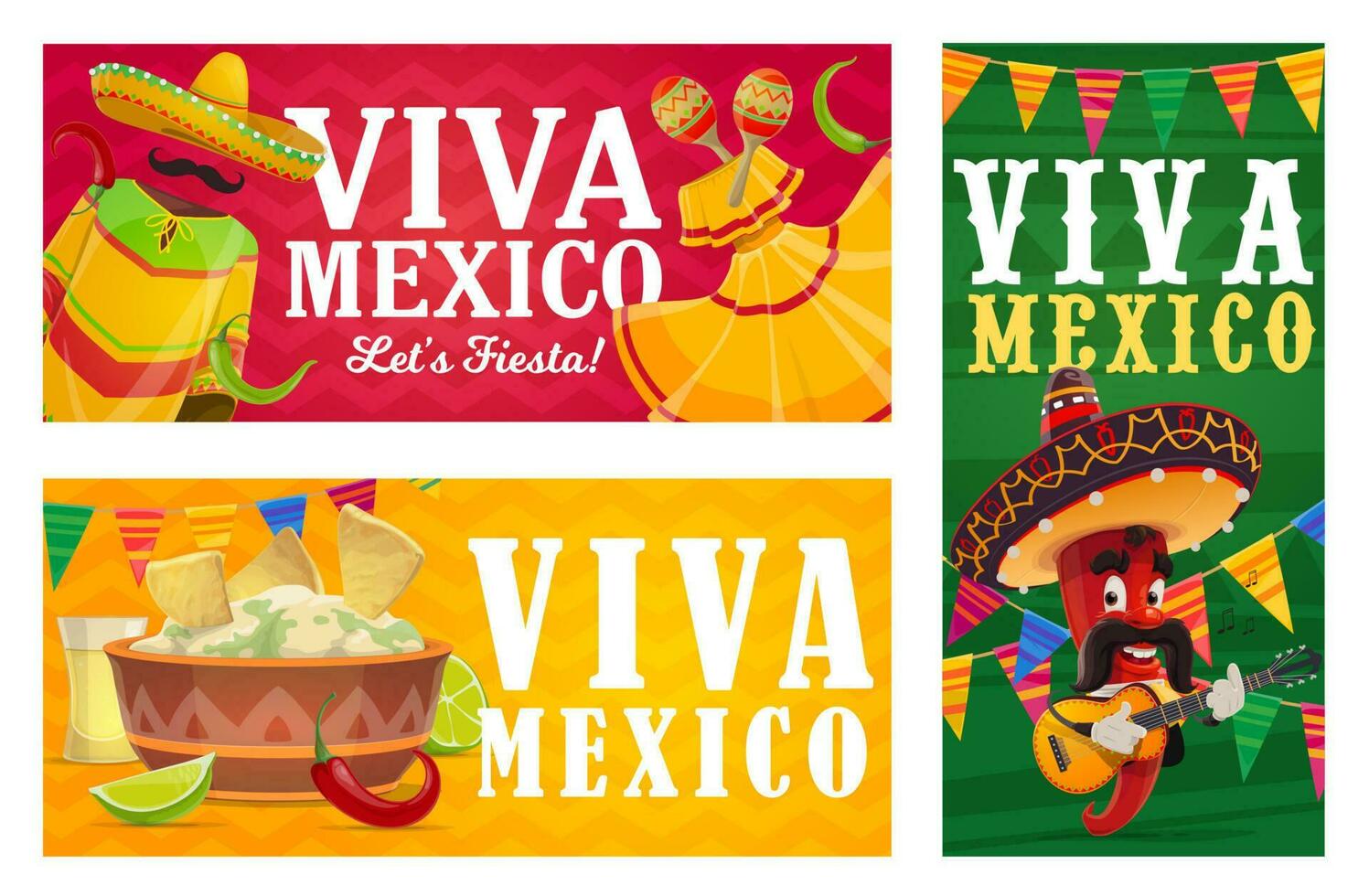 viva Mexico banier, Mexicaans voedsel, peper, sombrero vector