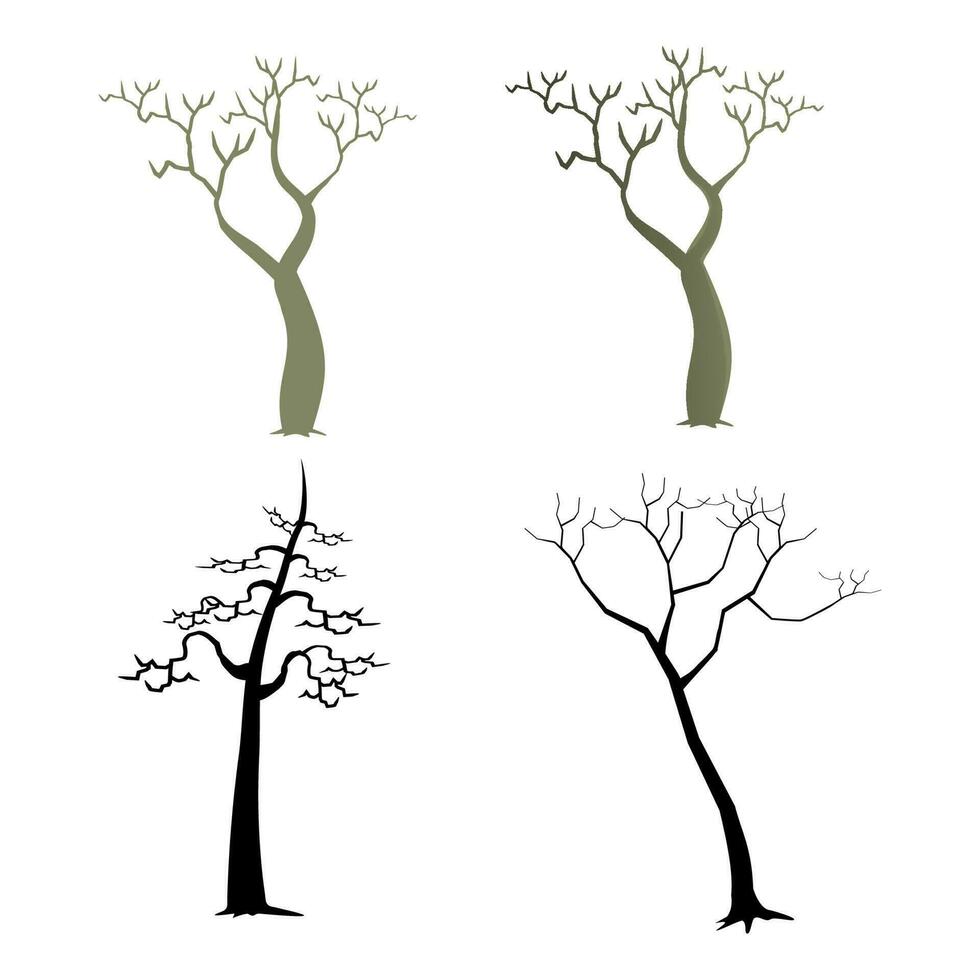 naakte bomen silhouetten set. handgetekende geïsoleerde illustraties vector