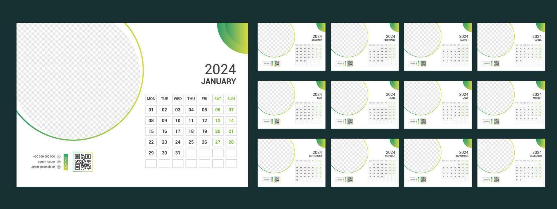 kalender 2024 ontwerper zakelijke sjabloon ontwerp set. week begint Aan maandag.sjabloon voor jaar- kalender 2024 vector