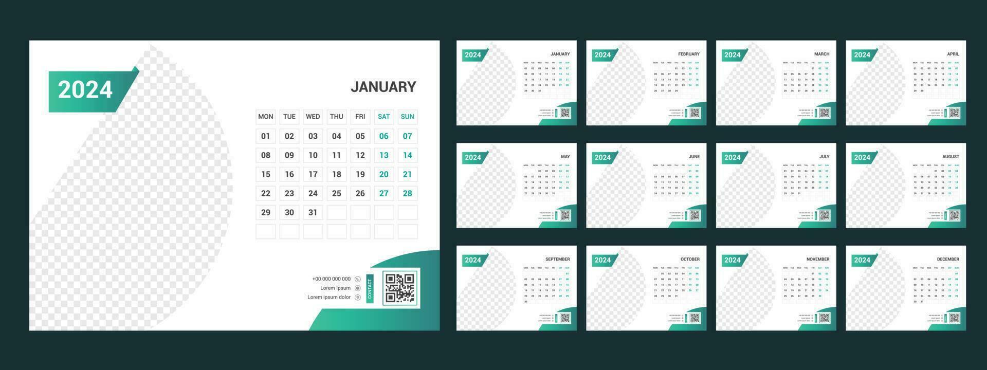 kalender 2024 ontwerper zakelijke sjabloon ontwerp set. week begint Aan maandag.sjabloon voor jaar- kalender 2024 vector