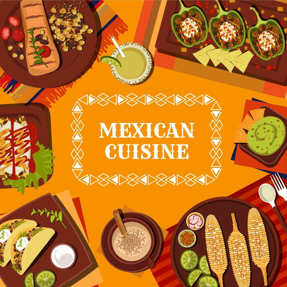 Mexicaans voedsel gerechten en dranken menu Hoes vector