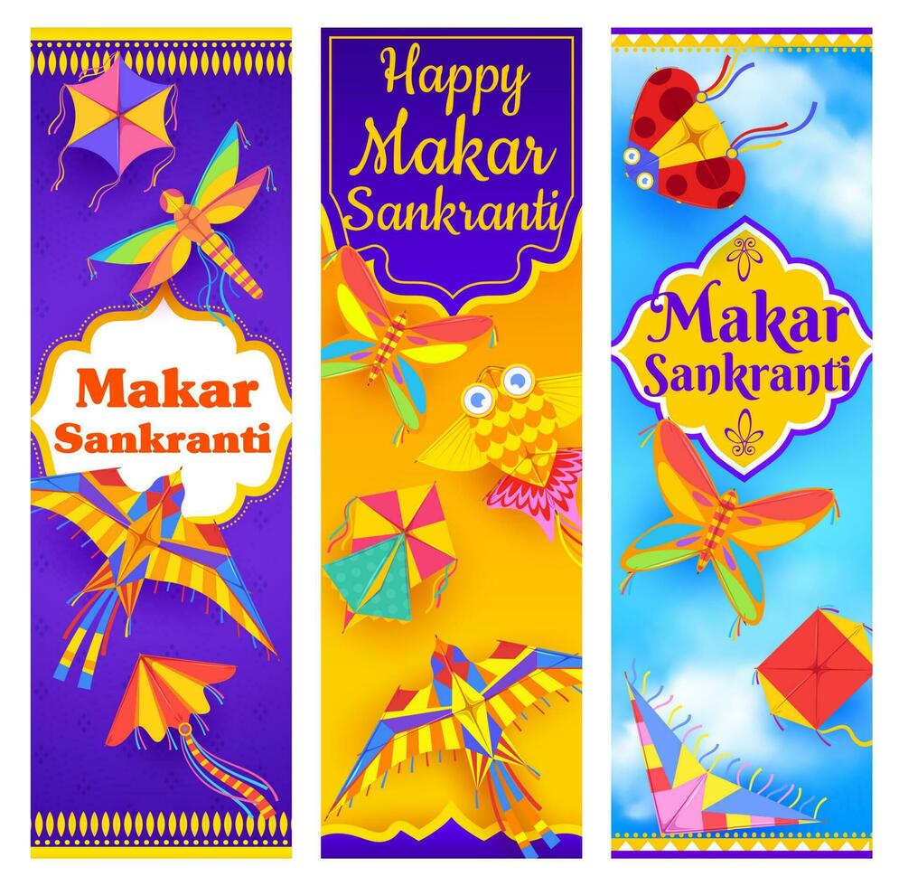 makar sankranti Indisch festival banners met vliegers vector