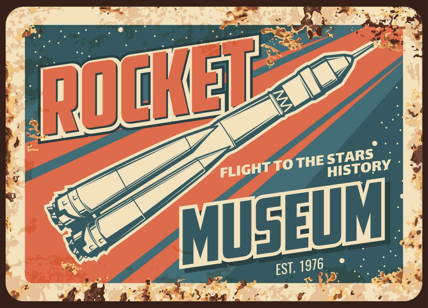 raket museum vector roestig bord, raket vlucht