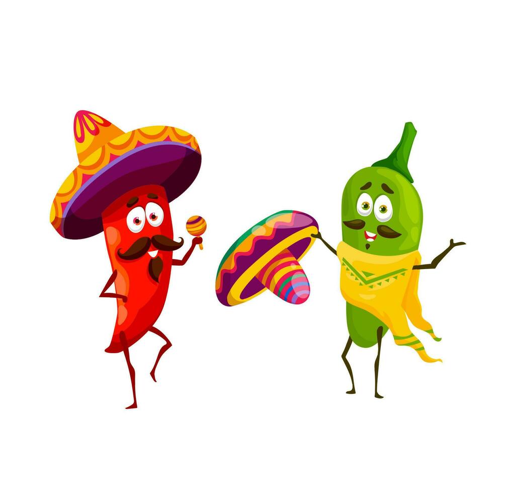 tekenfilm Mexicaans jalapeño, Chili peper tekens vector