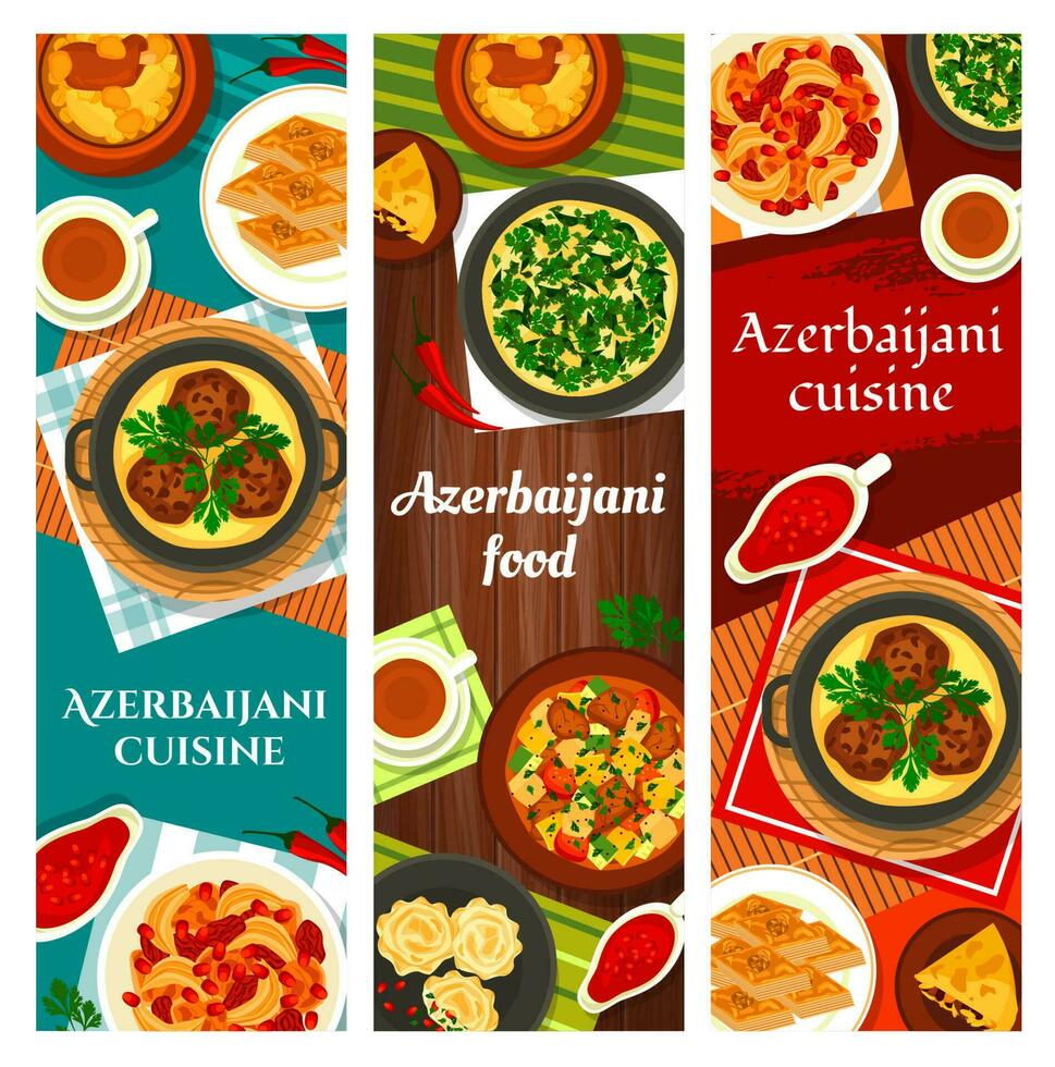 Azerbeidzjaans voedsel vector maaltijden tekenfilm banners