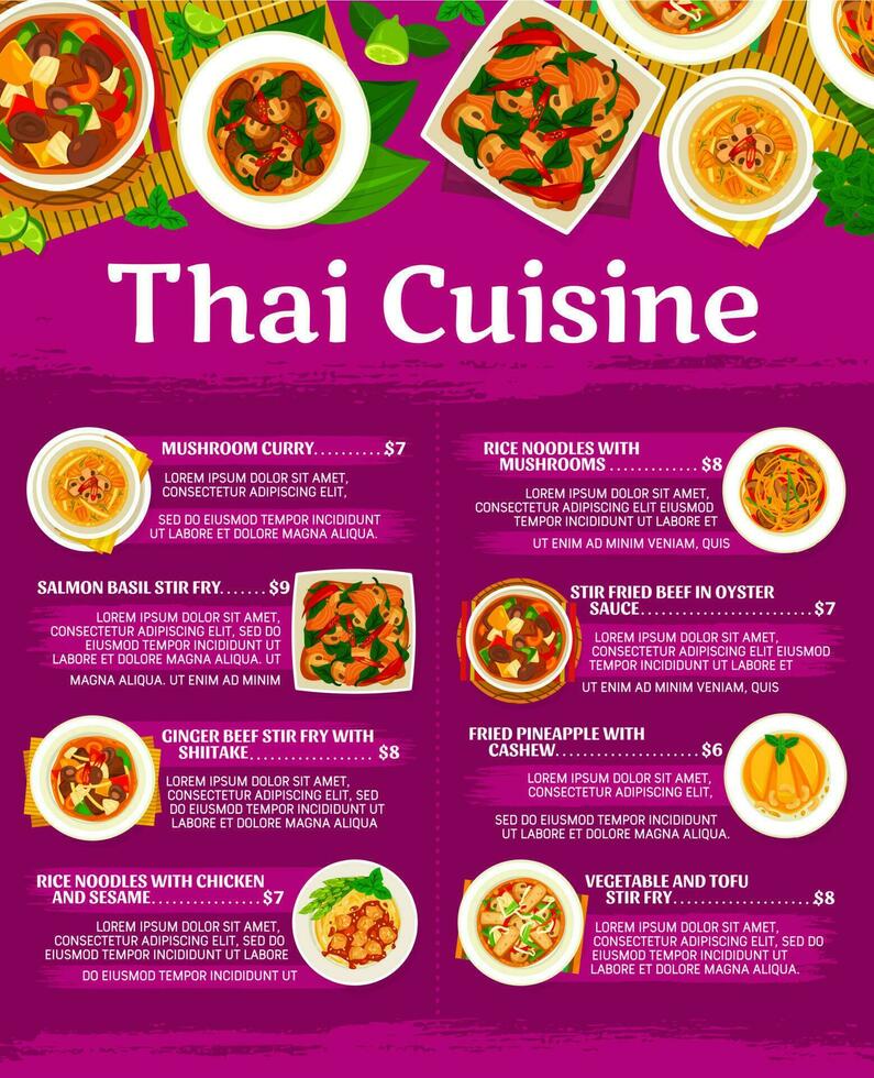 Thais keuken restaurant menu bladzijde vector sjabloon