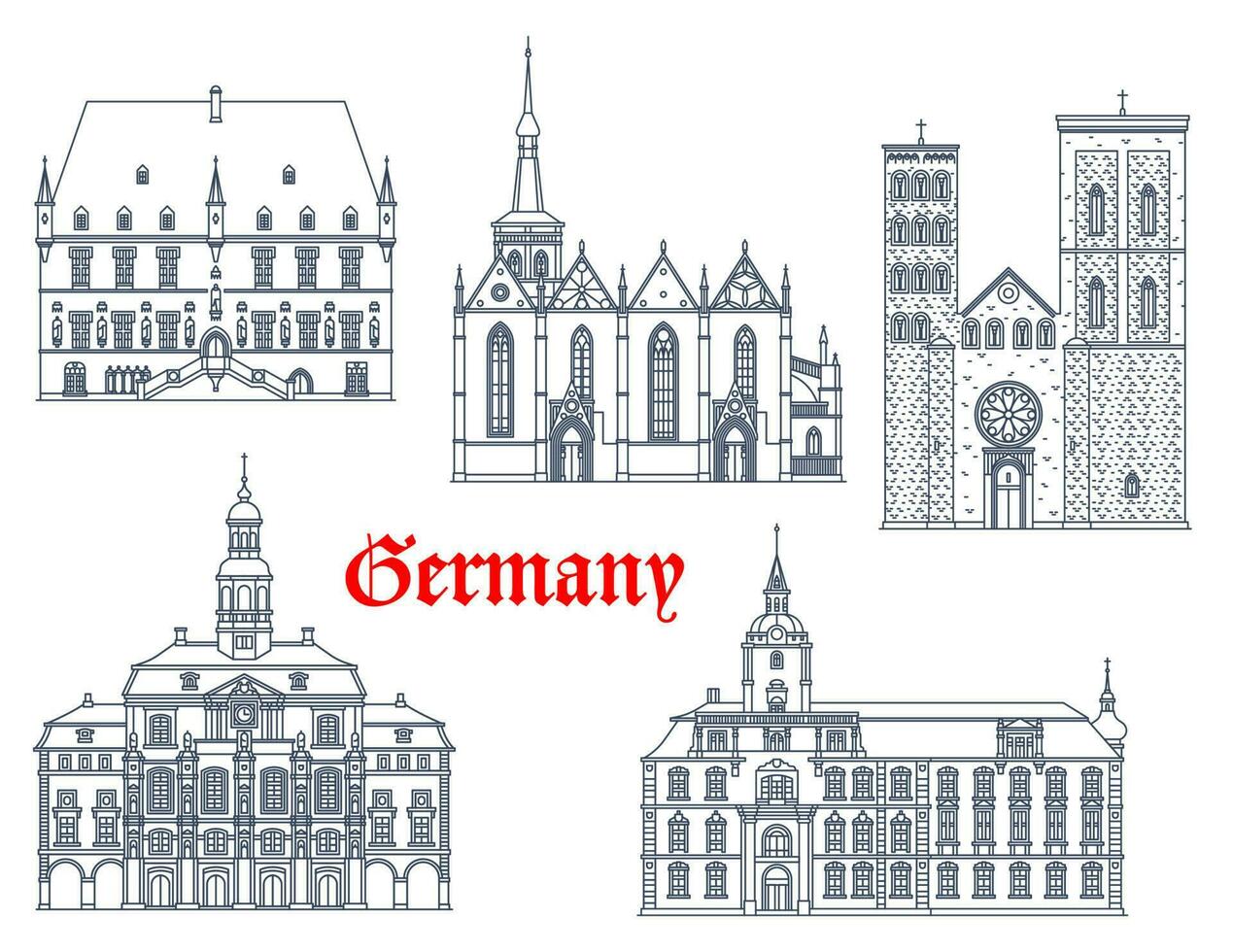 Duitsland oriëntatiepunten architectuur, kathedralen pictogrammen vector