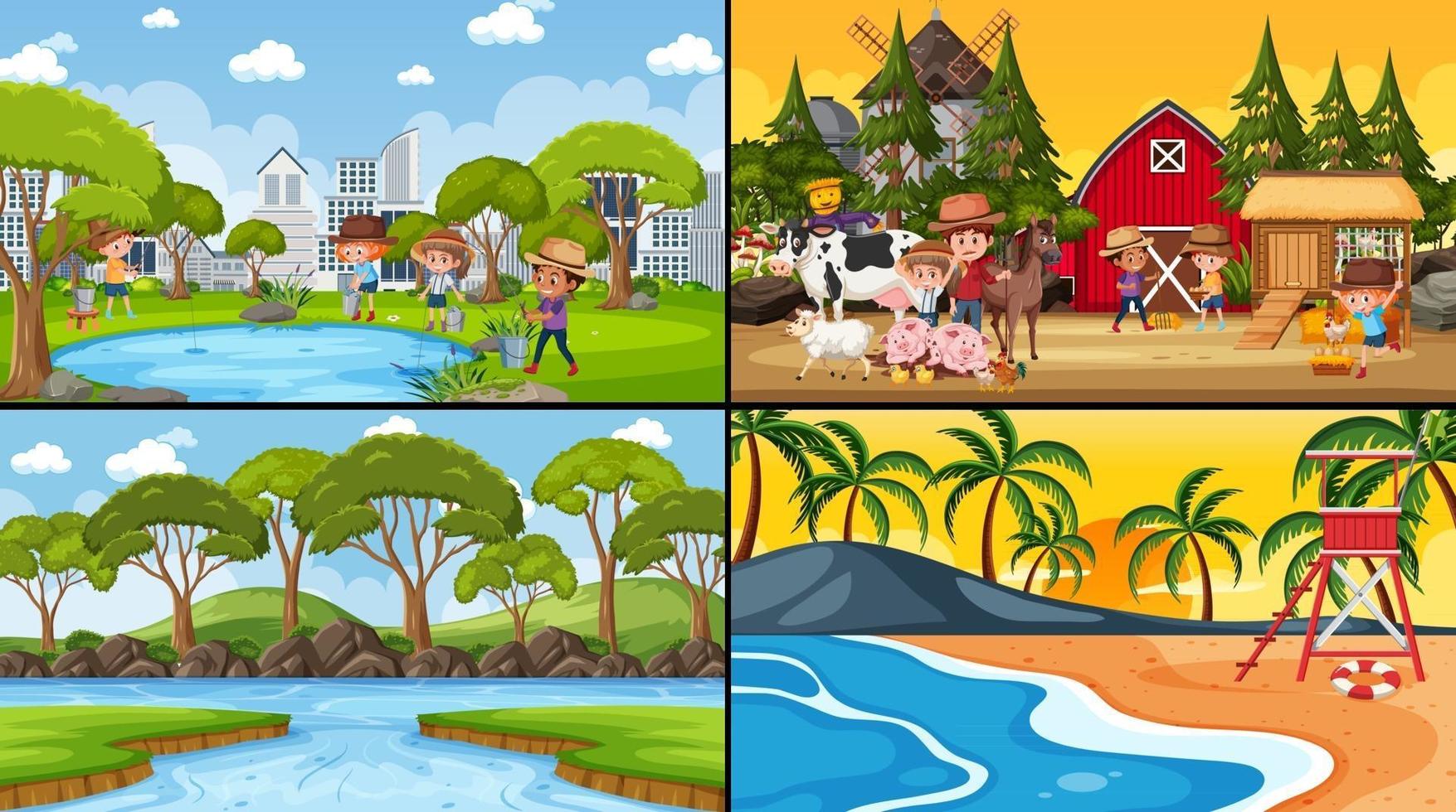 set van verschillende natuurtaferelen cartoon stijl vector