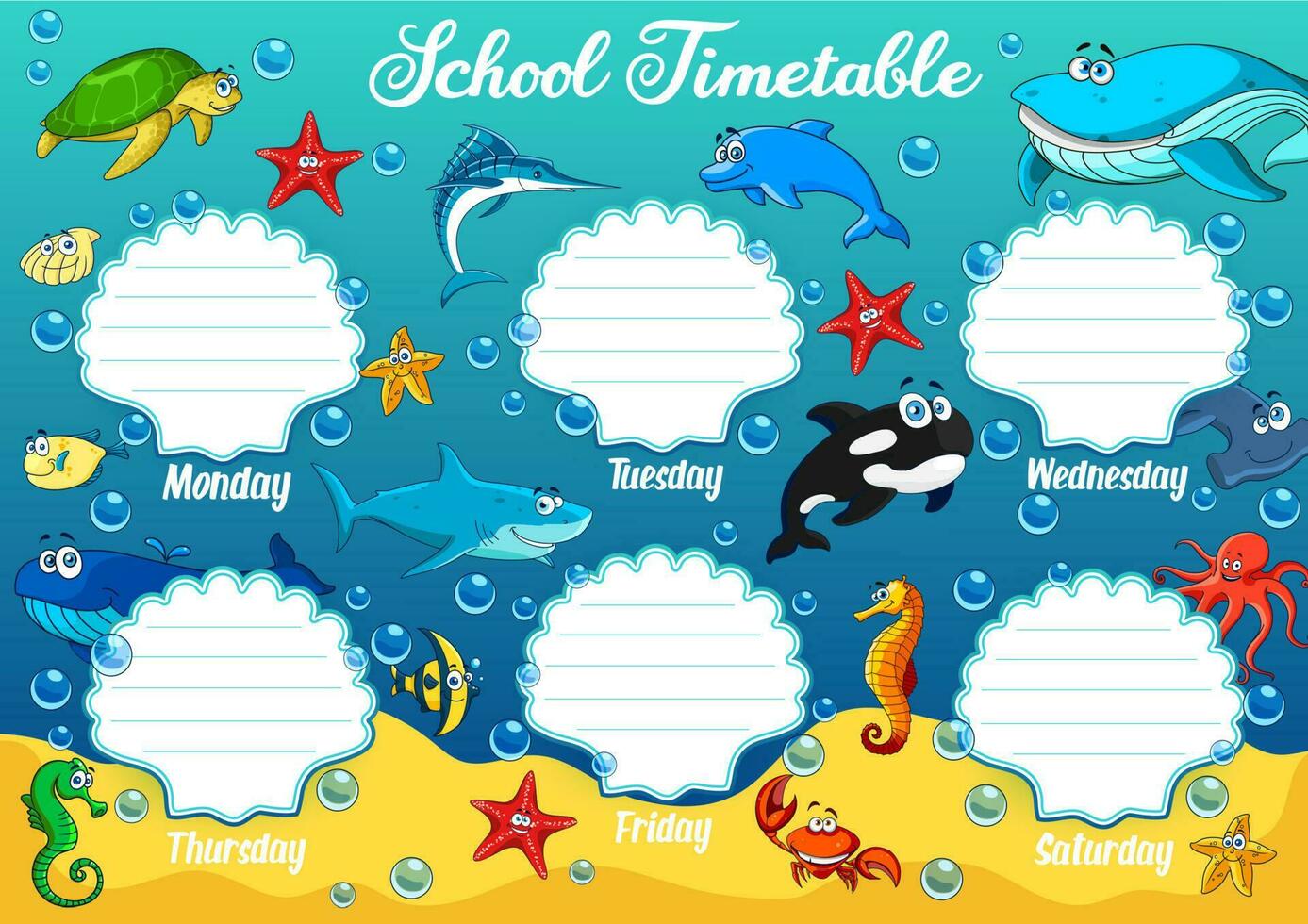 school- rooster met onderwater- tekenfilm dieren vector