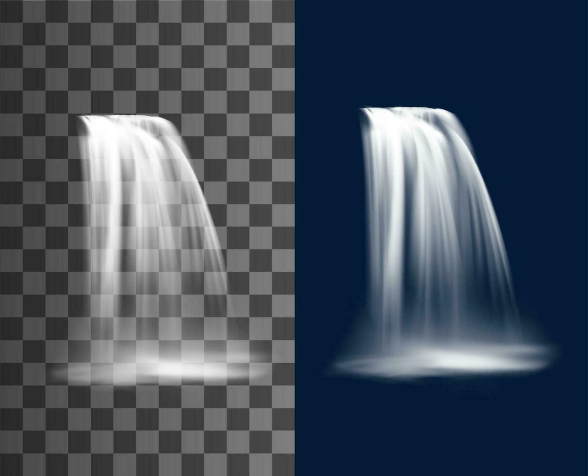 waterval cascade, realistisch water stroom met mist vector