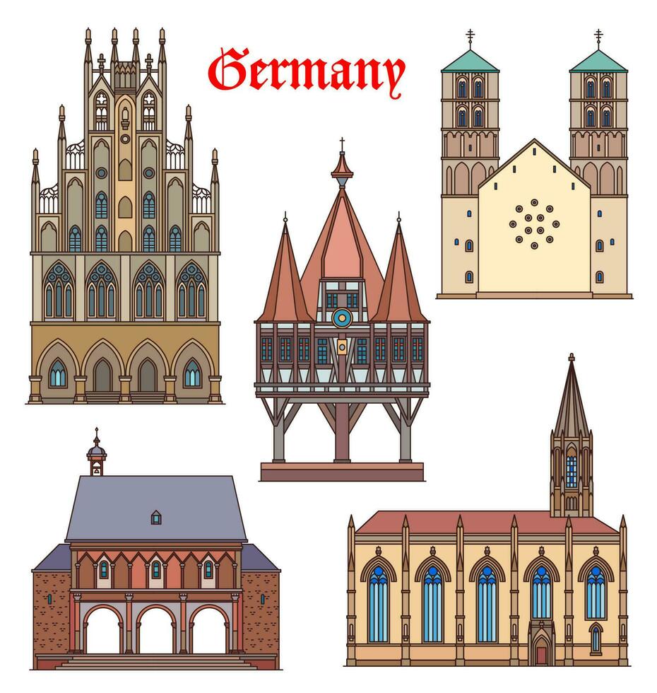 Duitsland mijlpaal gebouwen en kathedralen, reizen vector