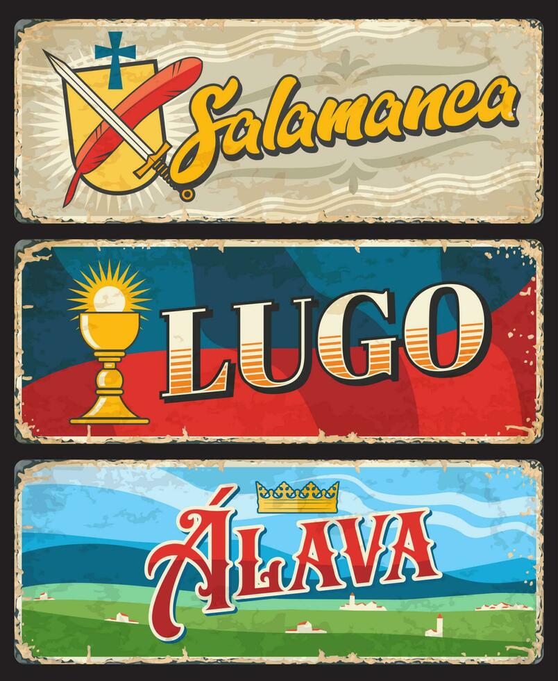 Salamanca, lugo en alava Spanje provincies blik teken vector