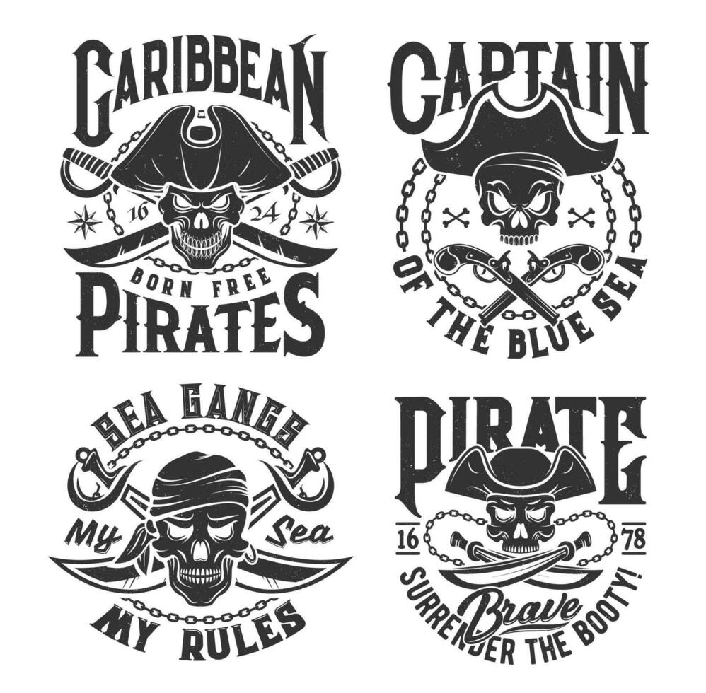 t-shirt prints met piraat schedel mascotte in tricorn vector