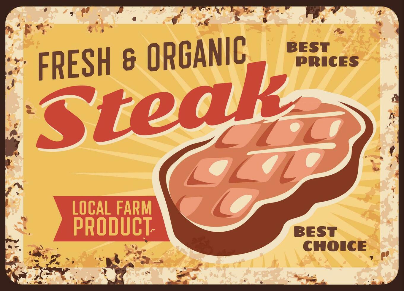 steak roestig metaal bord met vector biefstuk