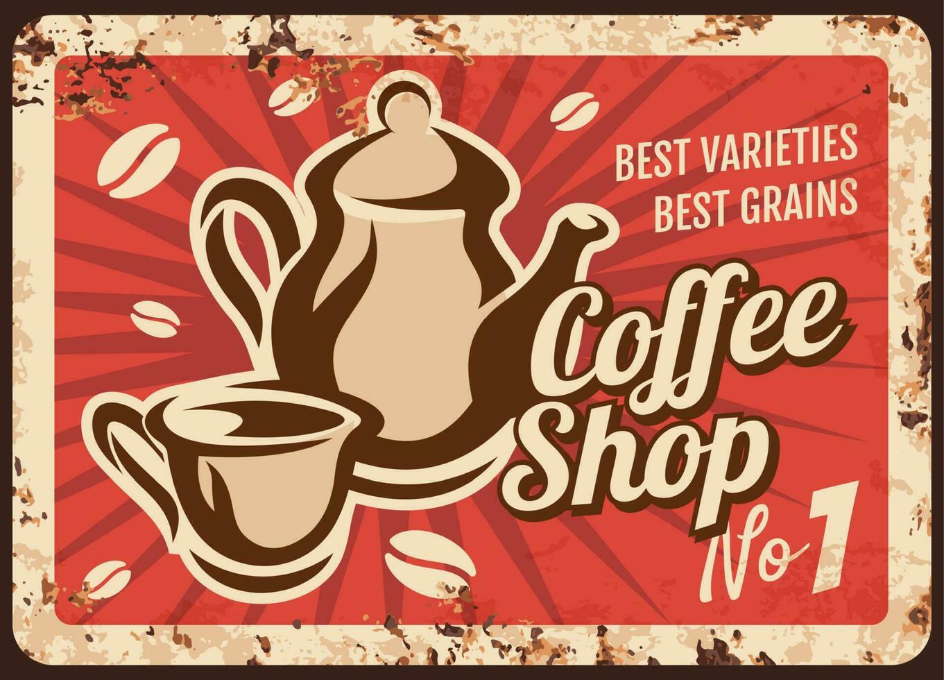 koffie winkel heet drinken vector roestig metaal bord
