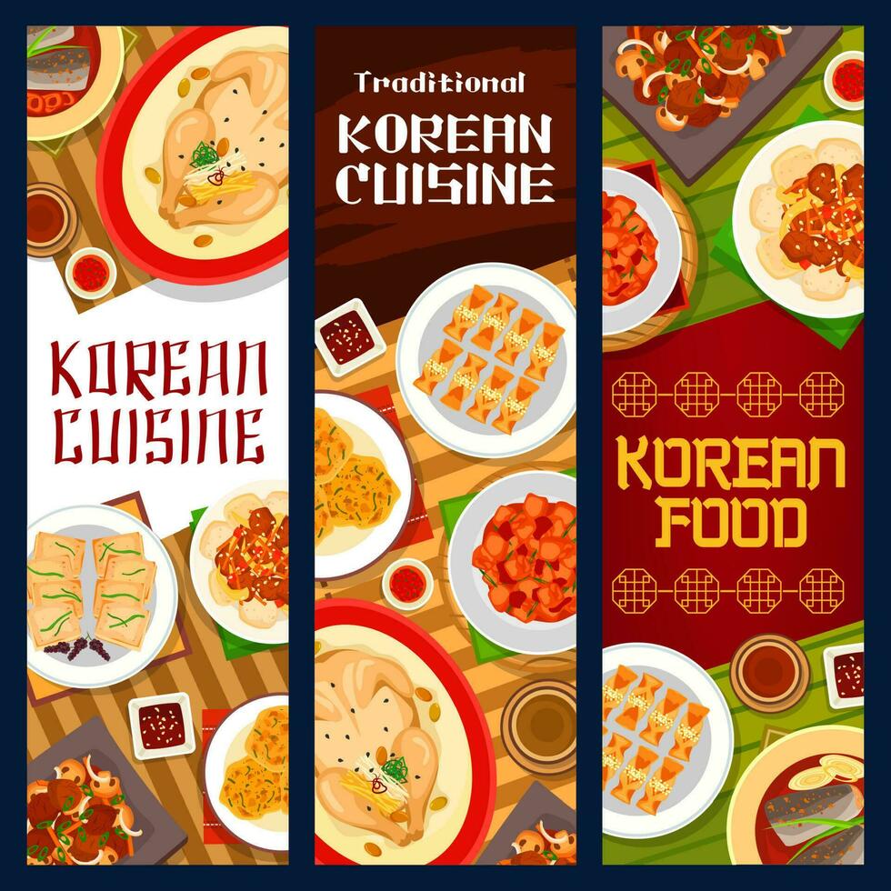 Koreaans keuken menu voedsel gerecht, restaurant banners vector