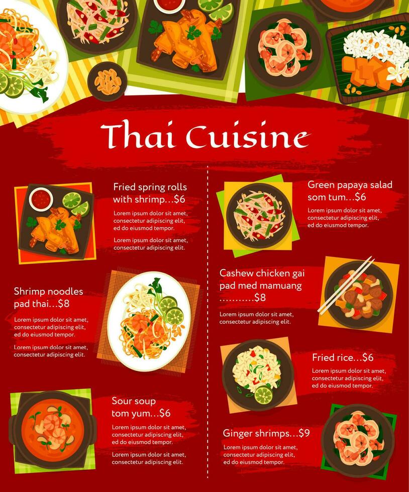 Thailand keuken vector menu sjabloon Thais maaltijden