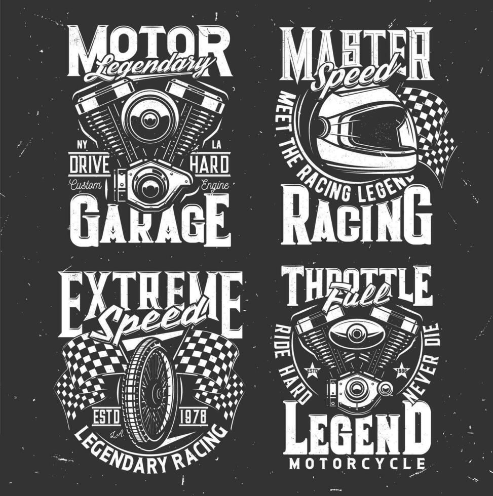 motorfiets racen, snelheid snel moto races emblemen vector